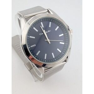 Tahari Watch Men 45mm Case Blue Dial Mesh Metal Adjustable Band- New Battery